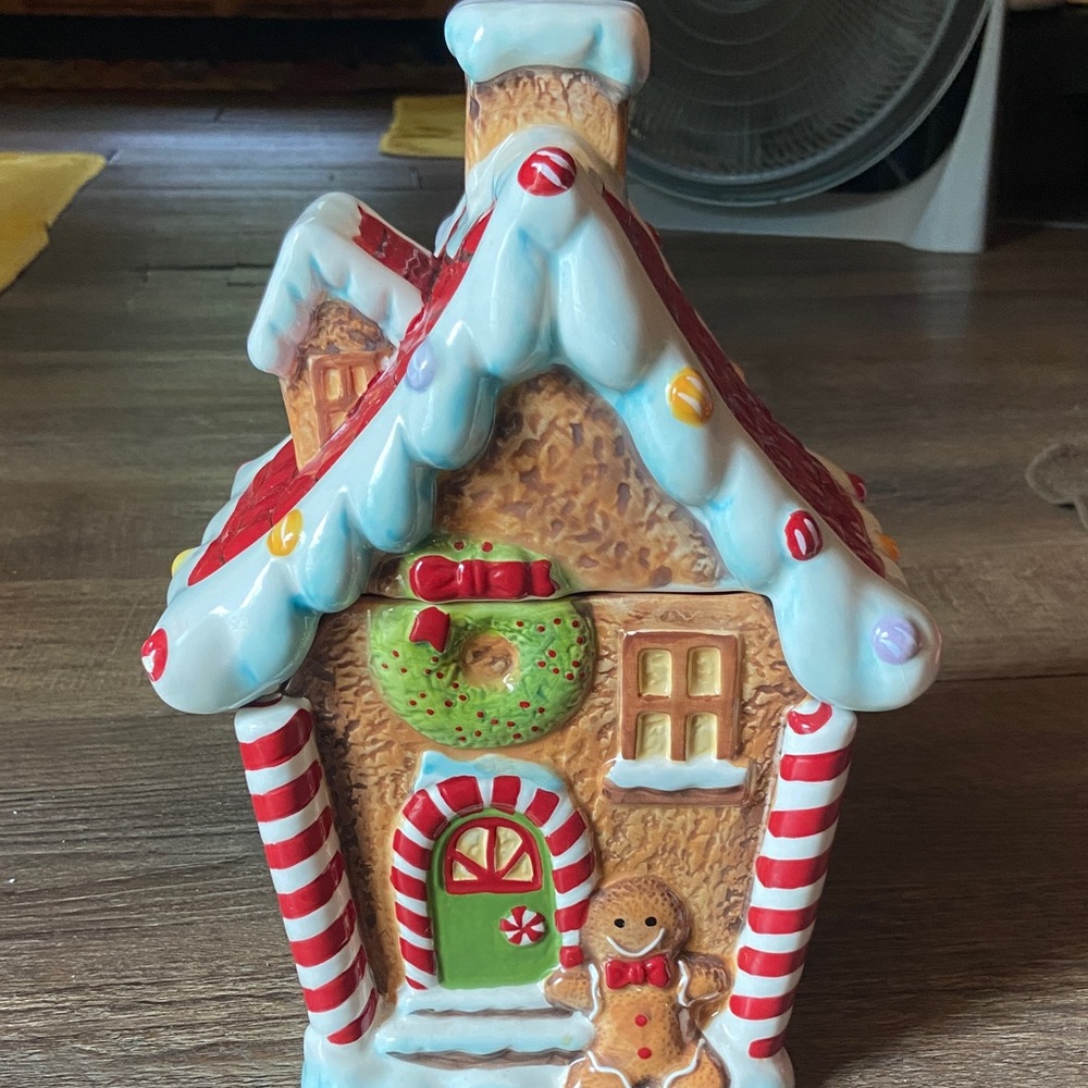 Festive Gingerbread House Cookie Jar sleigh bell bistro